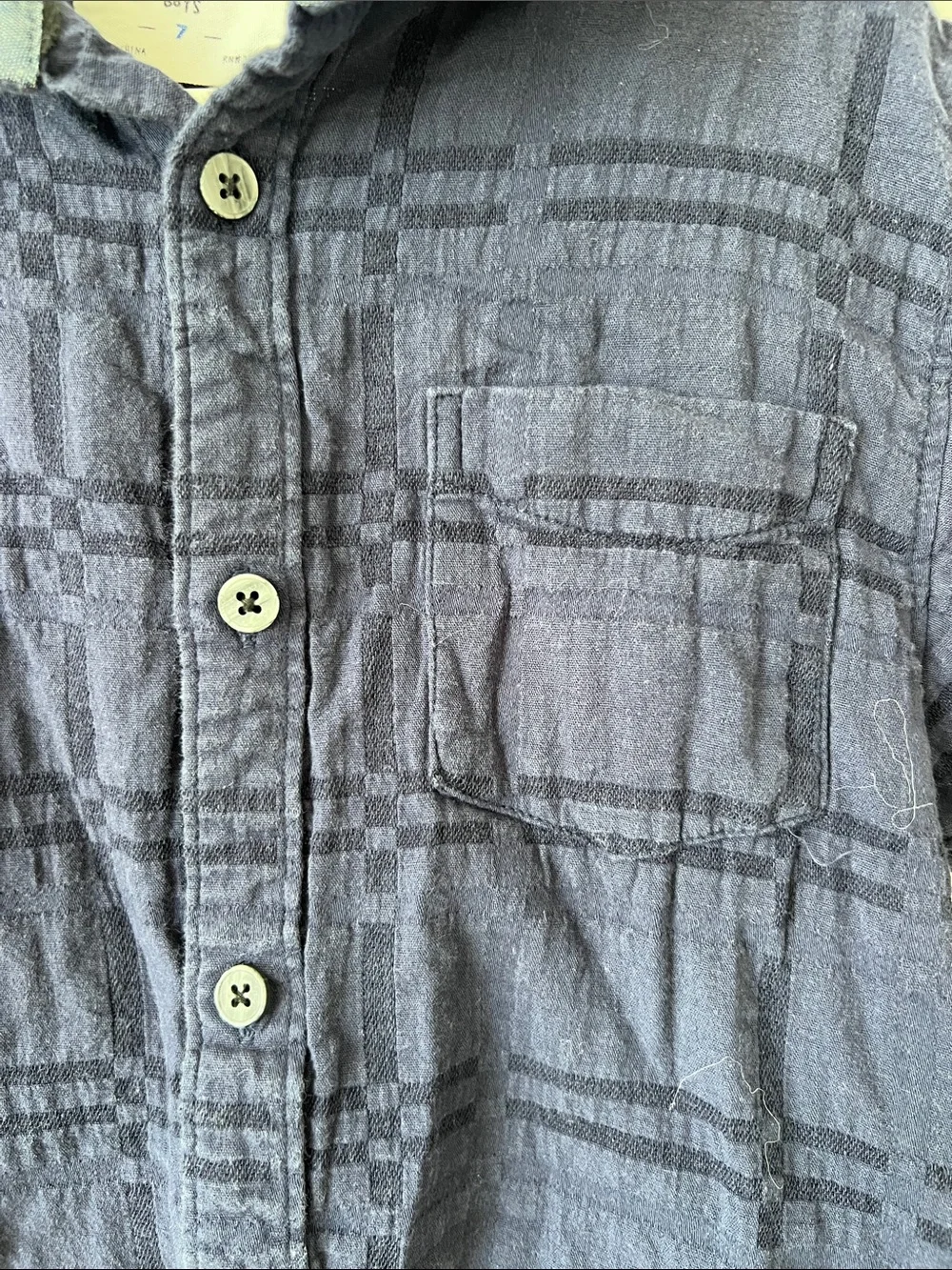 3/$15 Sovereign Code Boys Navy Plaid Short Sleeve Button Down Shirt Size 7